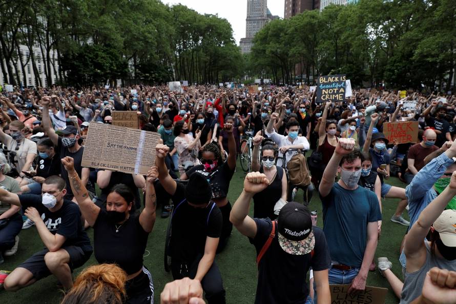 People attend public memorial after the death in Minneapolis police custody of George Floyd in Brooklyn New York