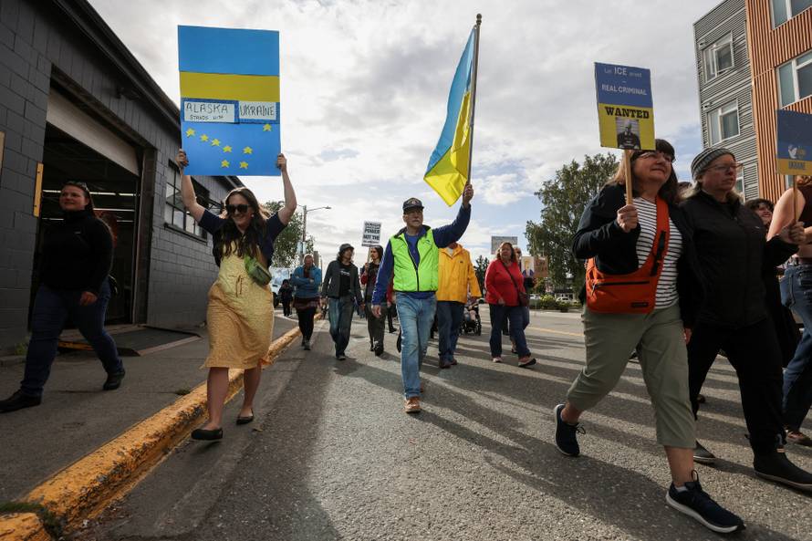 Protests in Anchorage, Alaska after Trump-Putin meeting.