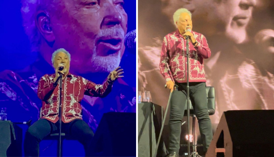 Tom Jones pridržavao se za štap tijekom koncerta u Kaliforniji...