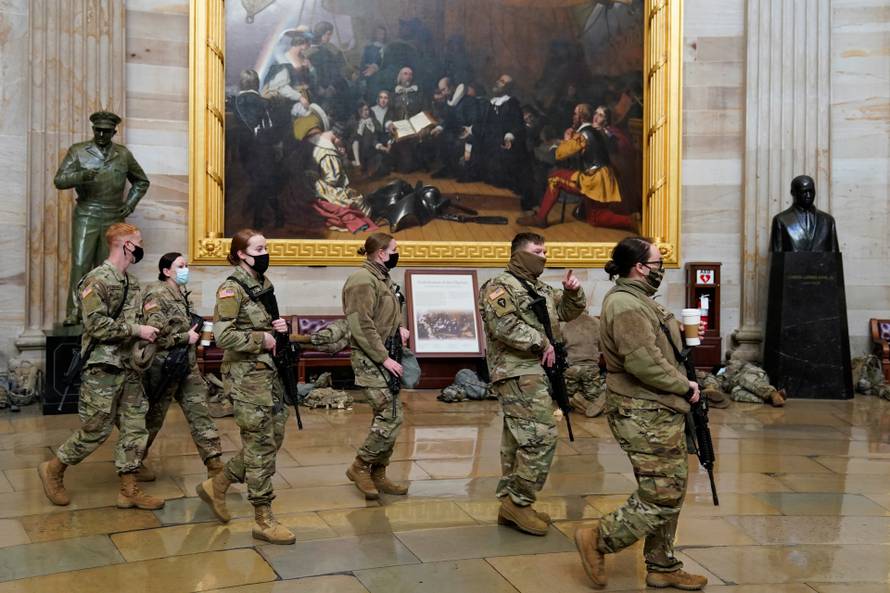 National Guard members gather at the U.S. Capitol in Washington