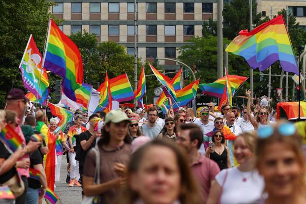 Revellers attend the annual Christopher Street Day (CSD) LGBTQ+ Pride demonstration, in Hamburg