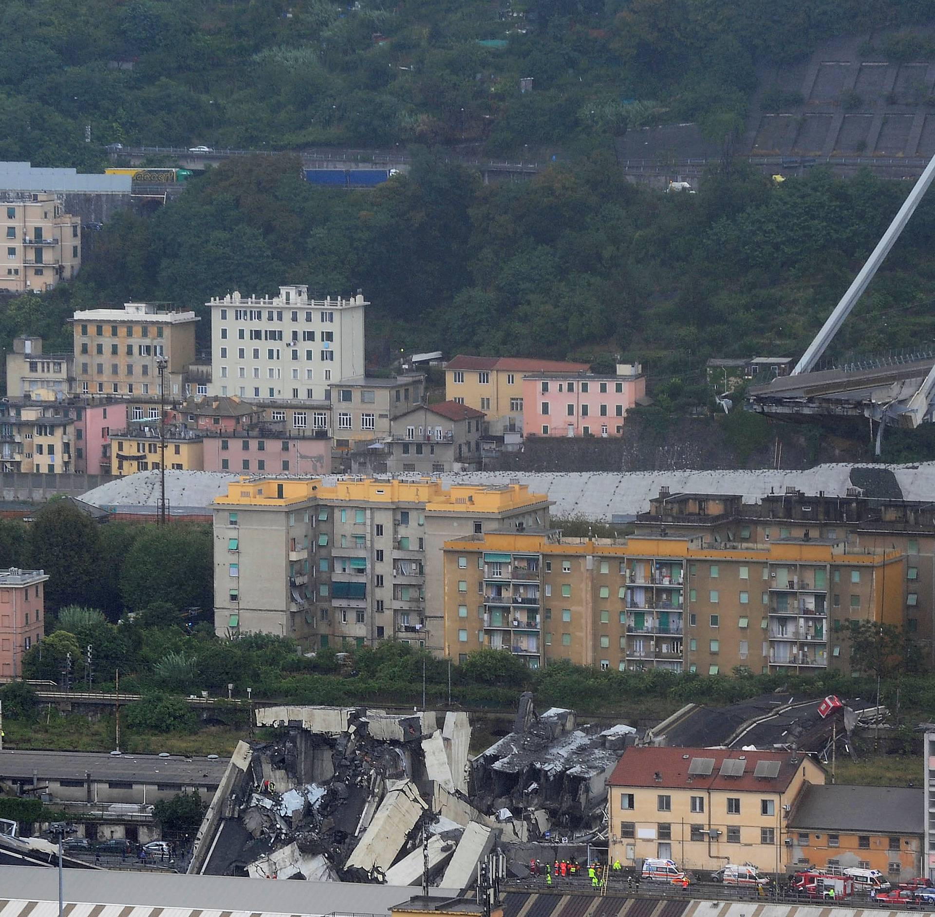 The collapsed Morandi Bridge is seen in the Italian port city of Genoa