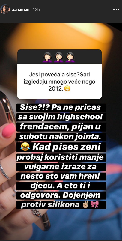 Žanamari o silikonima: 'Nisam ih stavljala. Udebljala sam se'