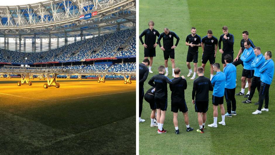 'Vatreni' na zadnjem treningu: Natopljeni teren suše lampama