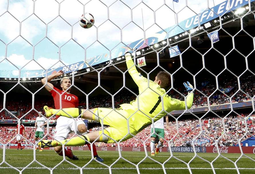 Wales' Ramsey scores a goal that is later disallowed