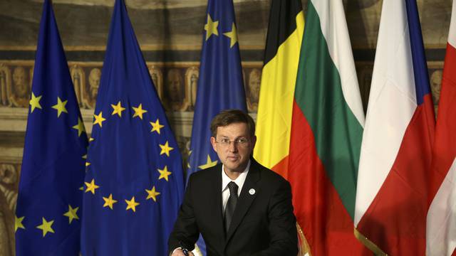 Slovenia's PM Cerar signs a document during the EU leaders meeting on the 60th anniversary of the Treaty of Rome, in Rome