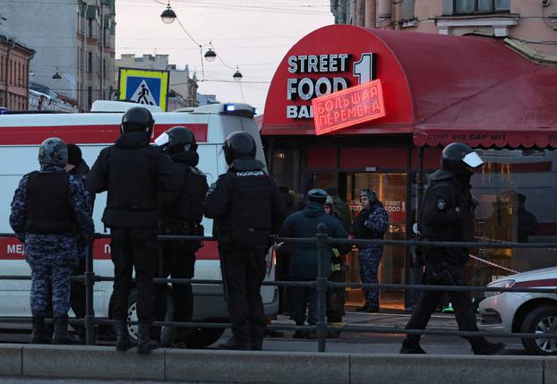 The site of an explosion in a cafe in Saint Petersburg