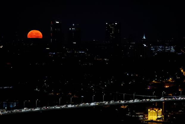 The supermoon is seen in Istanbul
