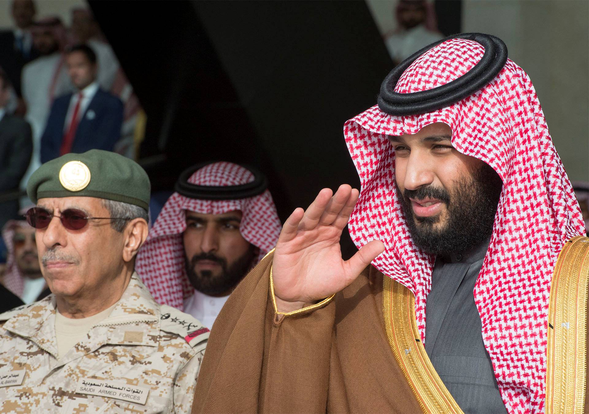 Saudi Arabia's Crown Prince Mohammed bin Salman gestures during the graduation ceremony of the 93rd batch of the cadets of King Faisal Air Academy, in Riyadh