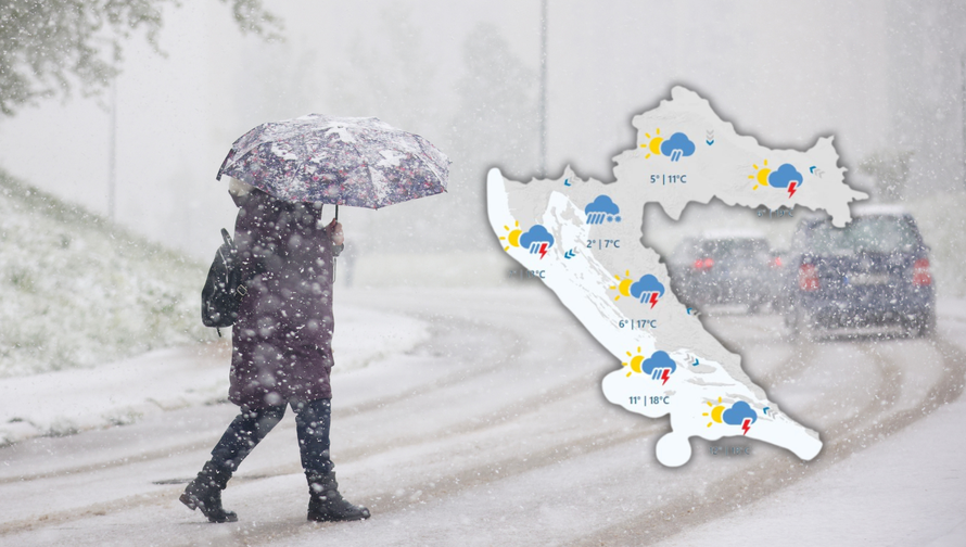 Na Platku pada snijeg, zabijelilo je i na Učki: Kiša i grmljavina u cijeloj zemlji, alarm zbog bure...