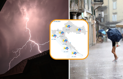 Tri regije u žutom, jedna je u narančastom: Posvuda kiša i grmljavina, mogući i pljuskovi