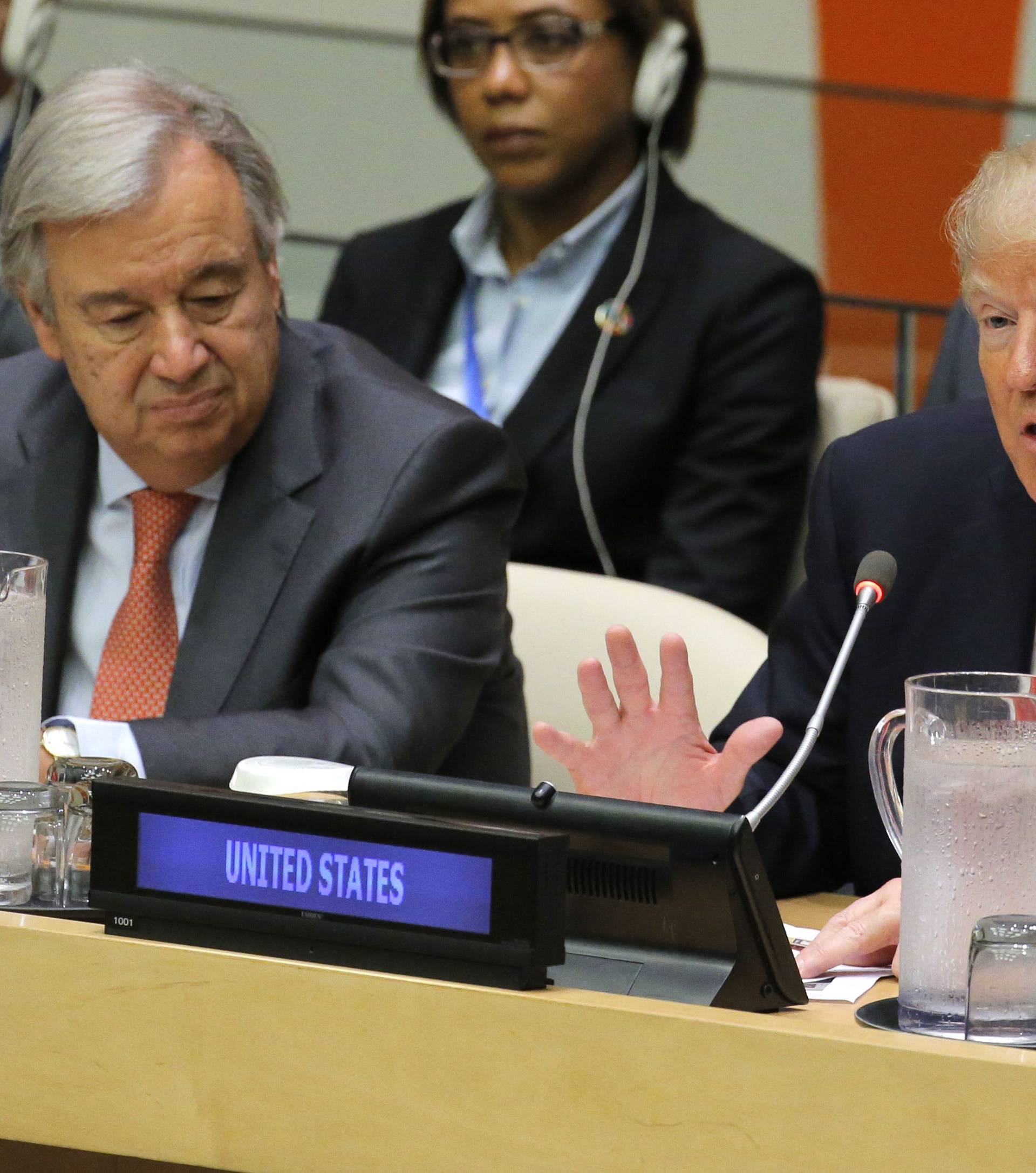U.S. President Trump speaks during a session at UN Headquarters in New York