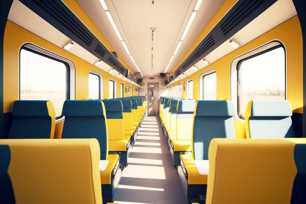 Yellow-green leather seats in public transport car train interior