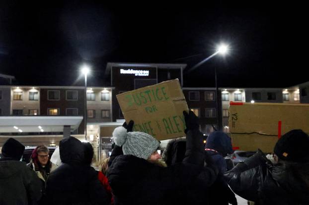 Protest outside the hotel where Bovino, who has been removed from his role, is reportedly staying, in Maple Grove