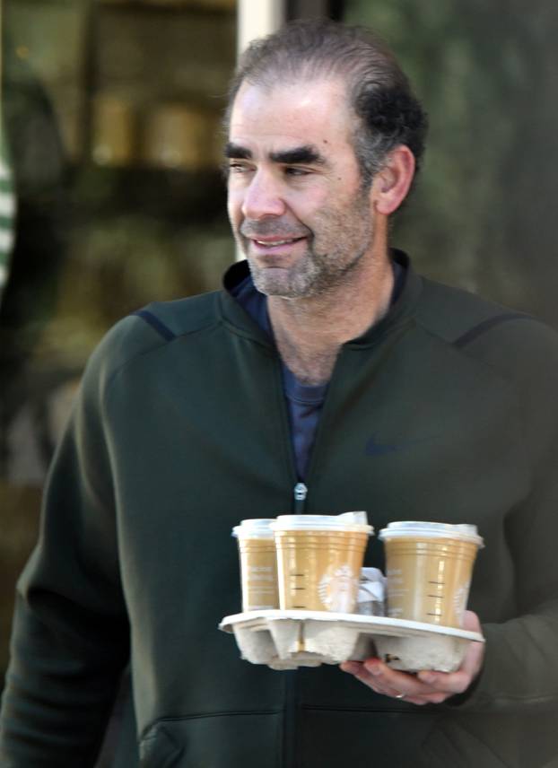 EXCLUSIVE: Tennis Player Pete Sampras Is Unrecognizable As He Is Seen Grabbing Coffee From Starbucks In The Beverly Glen Shopping Center - 26 Jan 2024