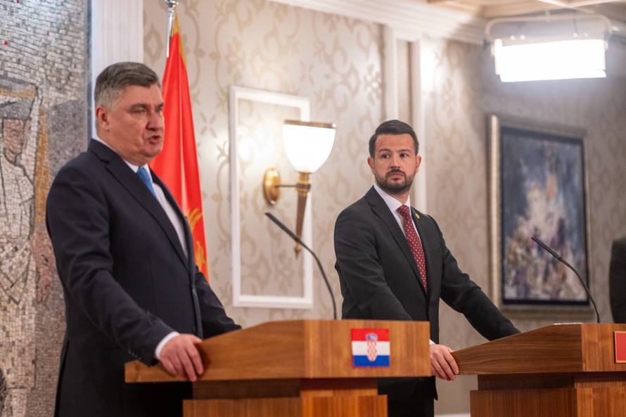 Podgorica: Konferencija za medije predsjednika Crne Gore Jakova Milatovića i predsjednika Republike Hrvatske Zorana Milanovića