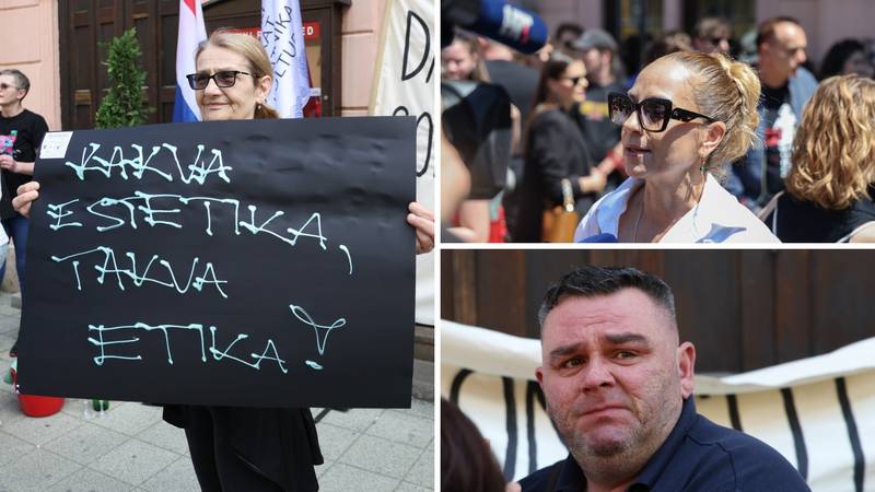 FOTO Prosvjed u Osijeku zbog 20 otkaza u HNK, ogorčeno osoblje: 'Dalje ruke od kulture'