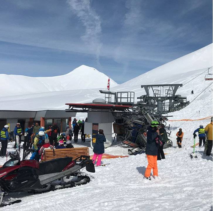 General view aftermath of the ski-lift accident in Gudauri