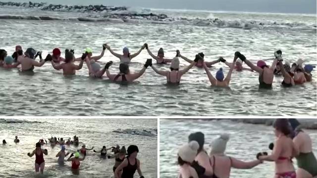 VIDEO Vani debeli minusi, voda jedva iznad nule, ali Kanađanke to ne smeta: Otišle na kupanje!
