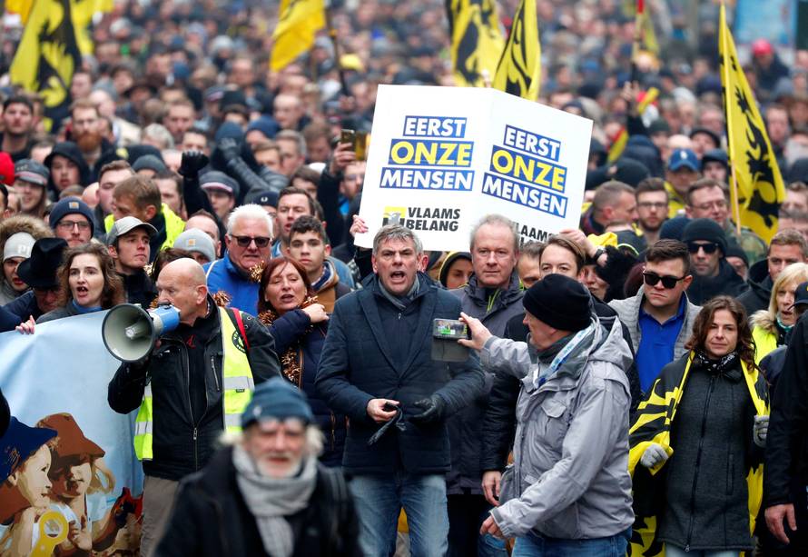 Flemish right-wing party President Filip Dewinter attends a protest against Marrakesh Migration Pact in Brussels