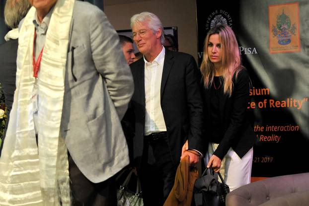 Pisa, Richard Gere with his girlfriend Alejandra Silva at the symposium "The Mindscience of Reality"