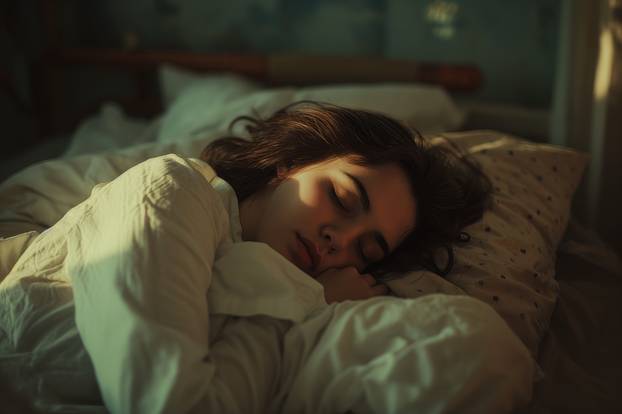 Beautiful Young Woman Sleeping in Bed at Night Concept