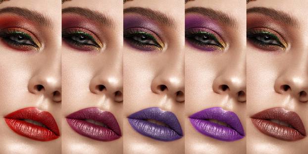 Collection,Of,Eyes,And,Lips,Red,And,Purple,Hues.,The