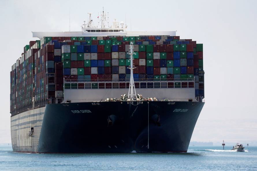 Ship Ever Given leaves the Suez Canal after settlement deal, in Ismailia