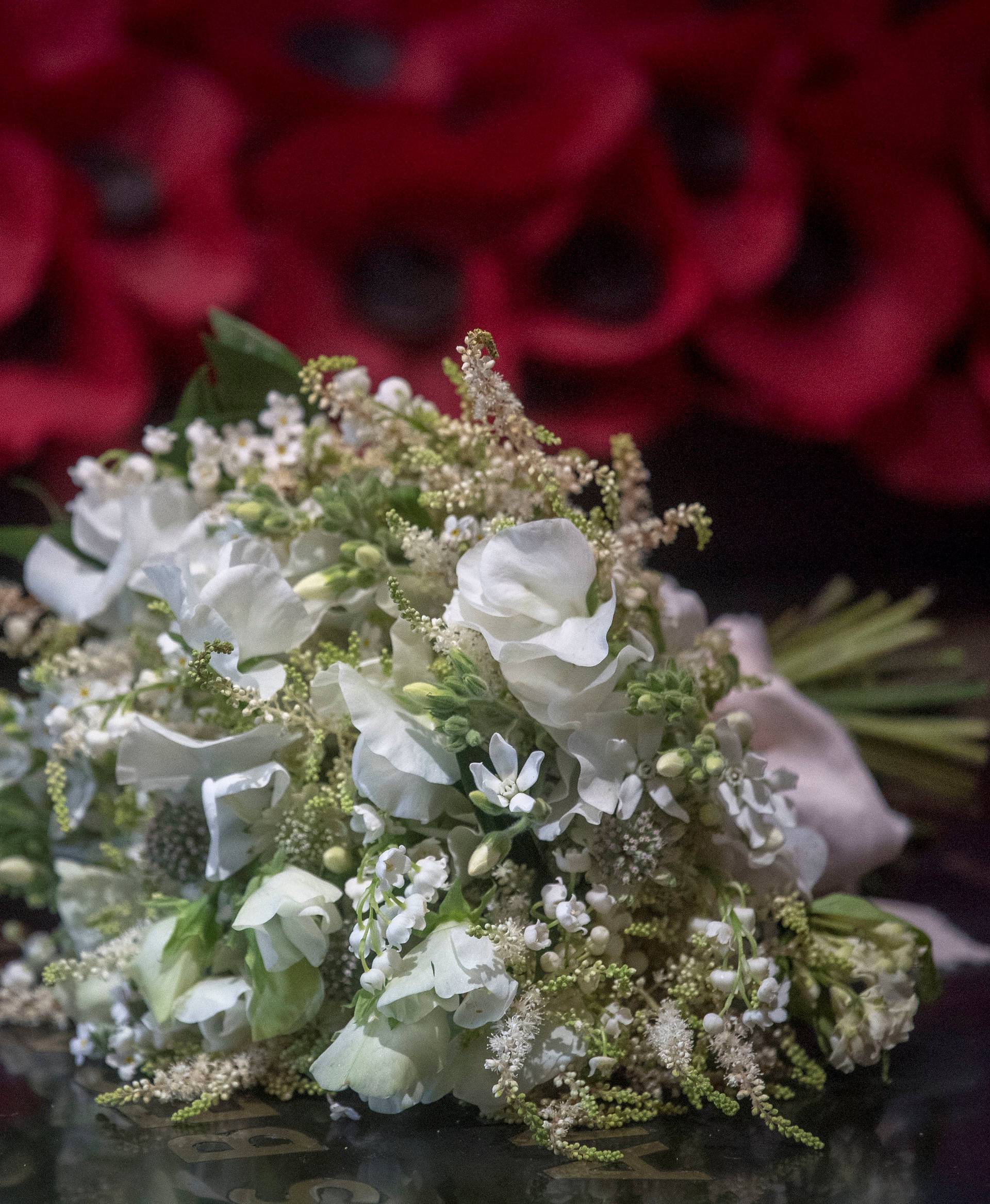 Meghan Markle's wedding bouquet lies on the grave of the Unknown Warrior in the west nave of Westminster Abbey, London