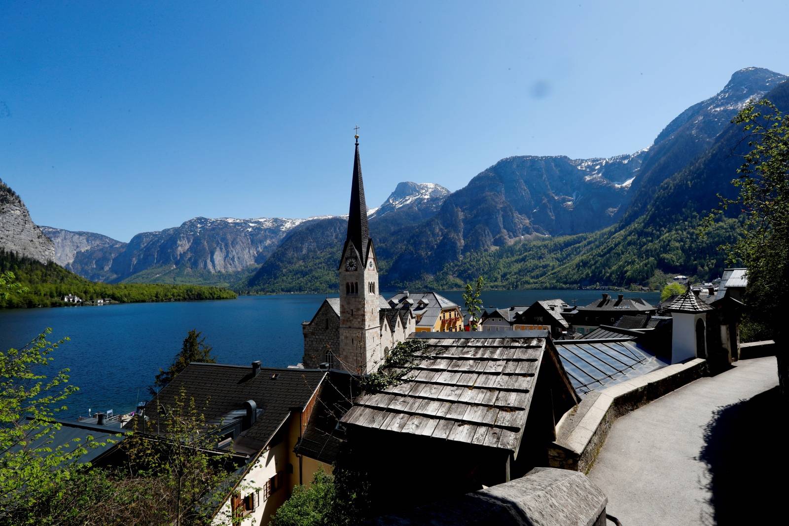 FILE PHOTO: An empty road is seen in the city of Hallstatt
