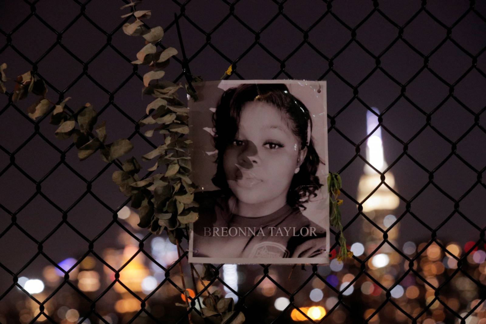 A picture of Breonna Taylor is seen at a makeshift memorial for victims of racial injustice, following the announcement of a single indictment in Taylor's case, in the Brooklyn borough of New York City