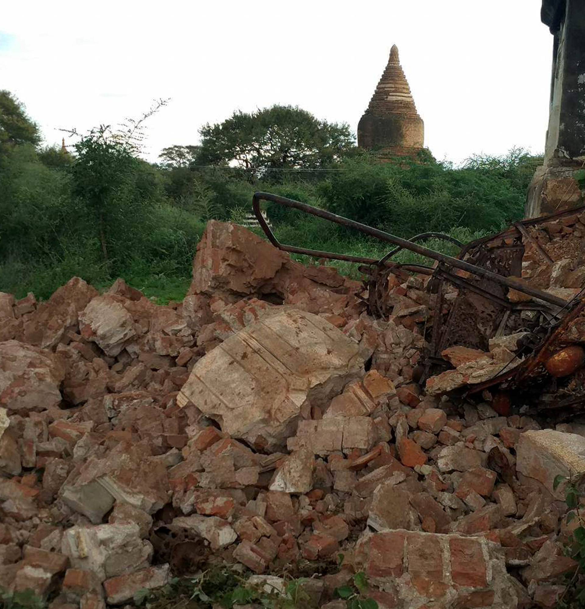 Rubble is seen after an earthquake in Bagan