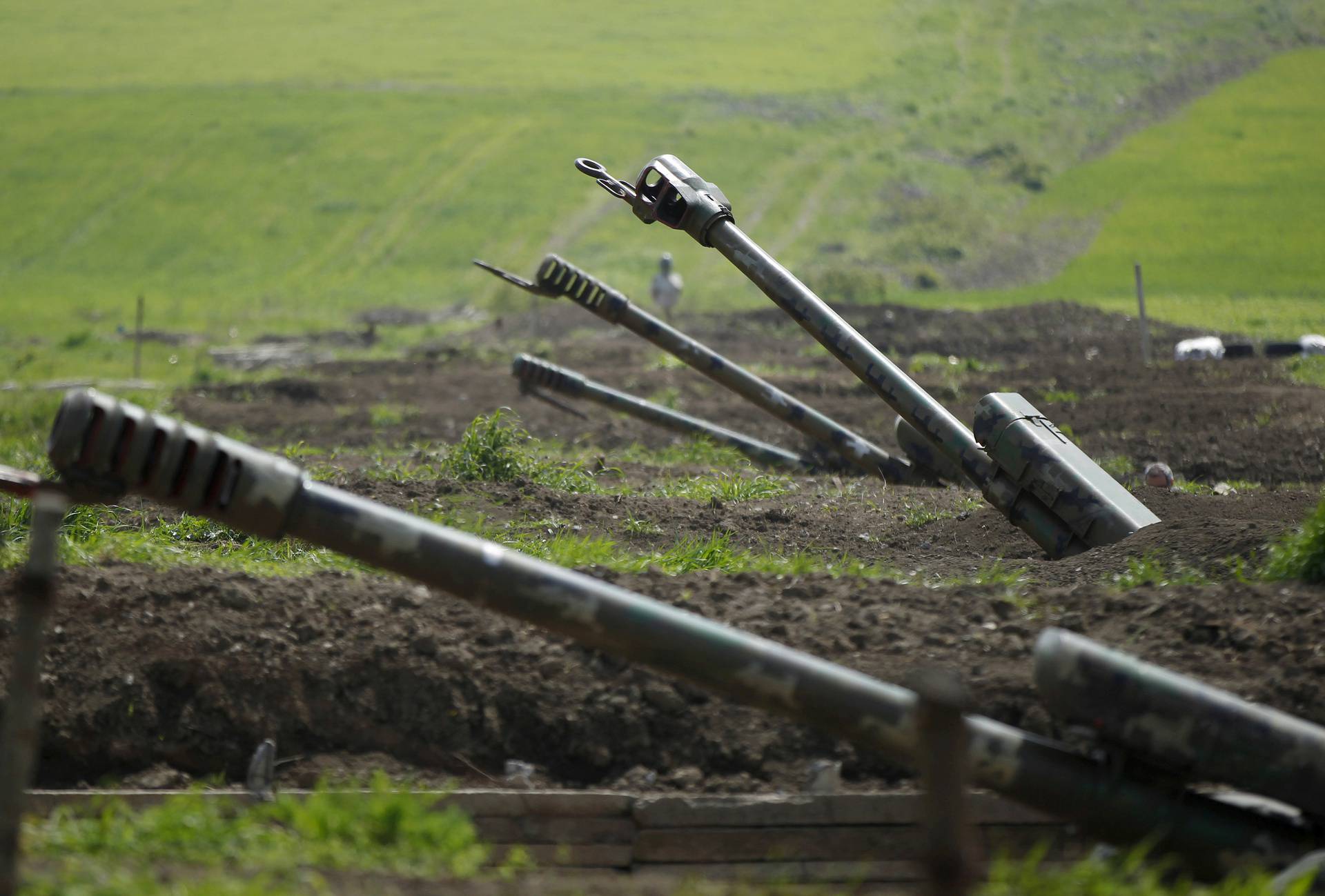 FILE PHOTO: Armenian artillery is seen near Nagorno-Karabakh's boundary