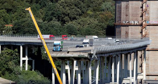 The collapsed Morandi Bridge is seen in the Italian port city of Genoa