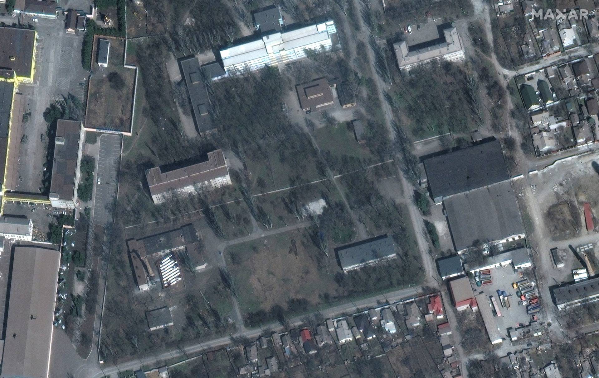 A satellite image shows a view before the construction of a new Russian military facility in Mariupol
