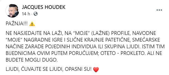 'Ne nasjedajte na 'moje' lažne profile i patetične, smećarske načine zarade. Oteto - prokleto'