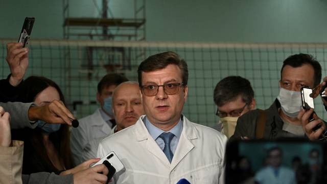 FILE PHOTO: Alexander Murakhovsky, chief doctor of a hospital, where Alexei receives medical treatment, speaks with the media in Omsk