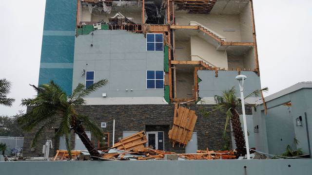 The end wall of the Fairfield Inn is seen partially missing after Hurricane Harvey struck in Rockport