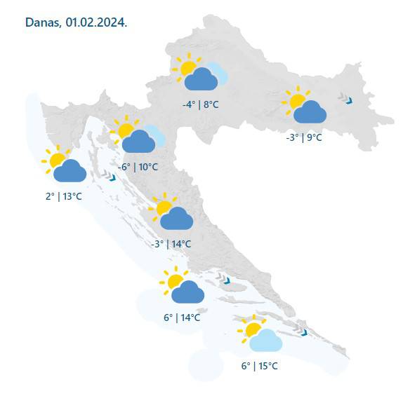 Ujutro magla, slaba kiša past će navečer u jednom dijelu zemlje