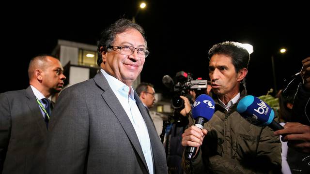 Colombian left-wing presidential candidate Gustavo Petro of the Historic Pact coalition attends a televised debate at the Caracol channel, in Bogota
