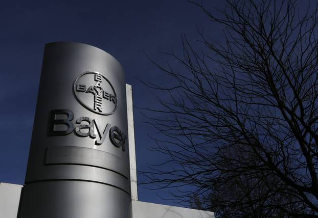 The logo of Bayer AG is pictured at the Bayer Healthcare subgroup production plant in Wuppertal