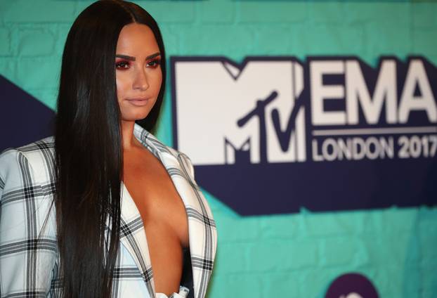 Singer Demi Lovato of the U.S. arrives at the 2017 MTV Europe Music Awards at Wembley Arena in London.