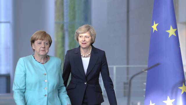 German Chancellor Merkel and British Prime Minister May attend news conference in Berlin