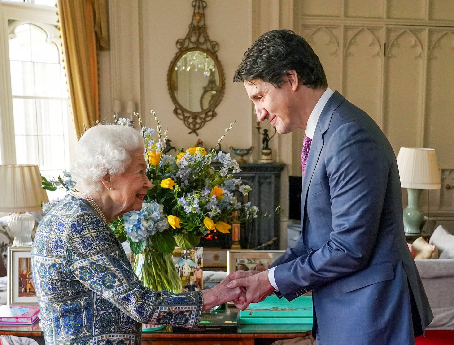 Britain's Queen Elizabeth receives Canadian Prime Minister Justin Trudeau at Windsor Castle