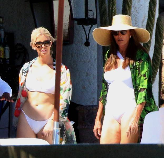 Caitlyn Jenner celebrates her birthday by soaking up the sun in a one piece swimsuit with Sophia Hutchins in  Los Cabos, Mexico,