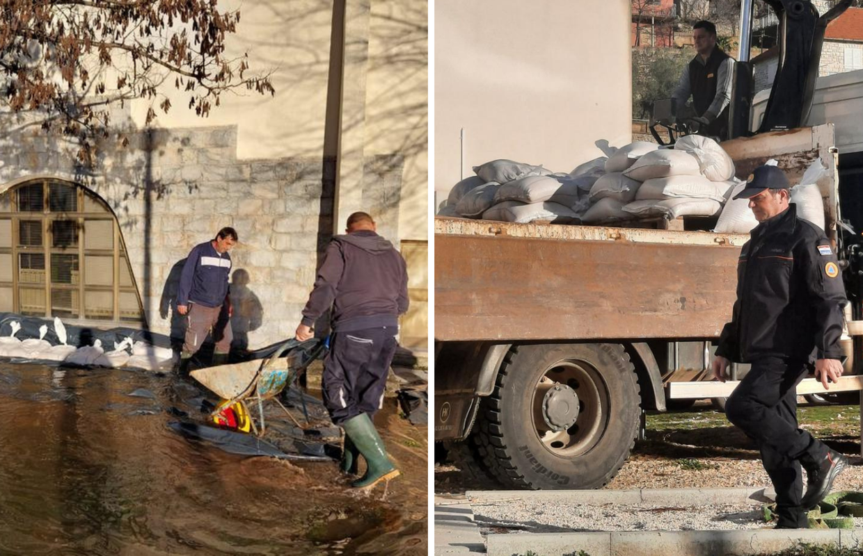 Zbog obilnih kiša nabujale rijeke u Dalmaciji, u Obrovcu postavili vreće s pijeskom