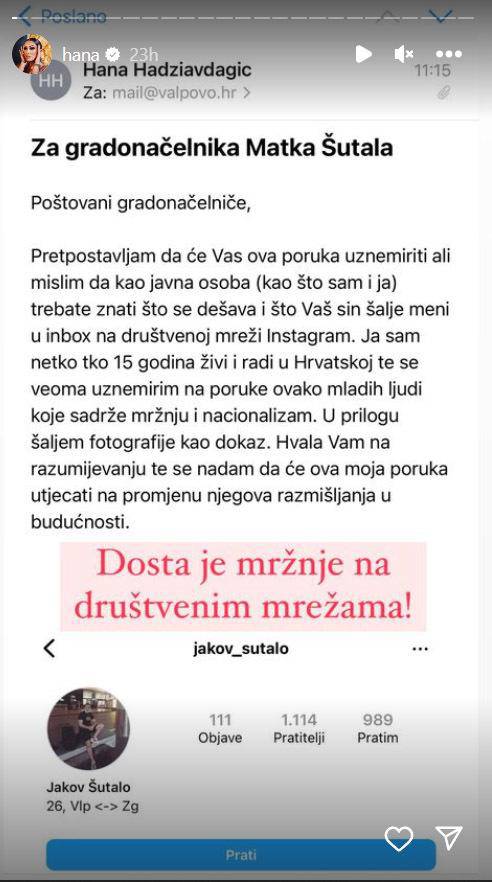 Hanu je odvratno izvrijeđao sin gradonačelnika Valpova. Ona je sve objavila i prijavila ga tati