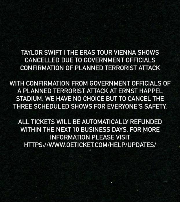 Cancellation of Taylor Swift's The Eras Tour shows in Vienna