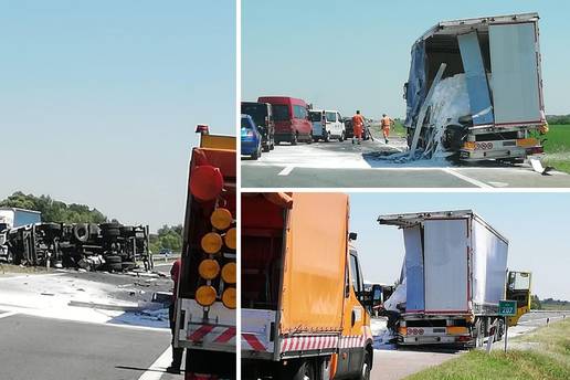 Strašne fotografije: Sudarili se kamioni, jedan probio ogradu