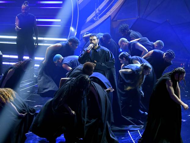 Sanremo, 74th Italian Song Festival, First Evening. Marco Mengoni and the guests on stage